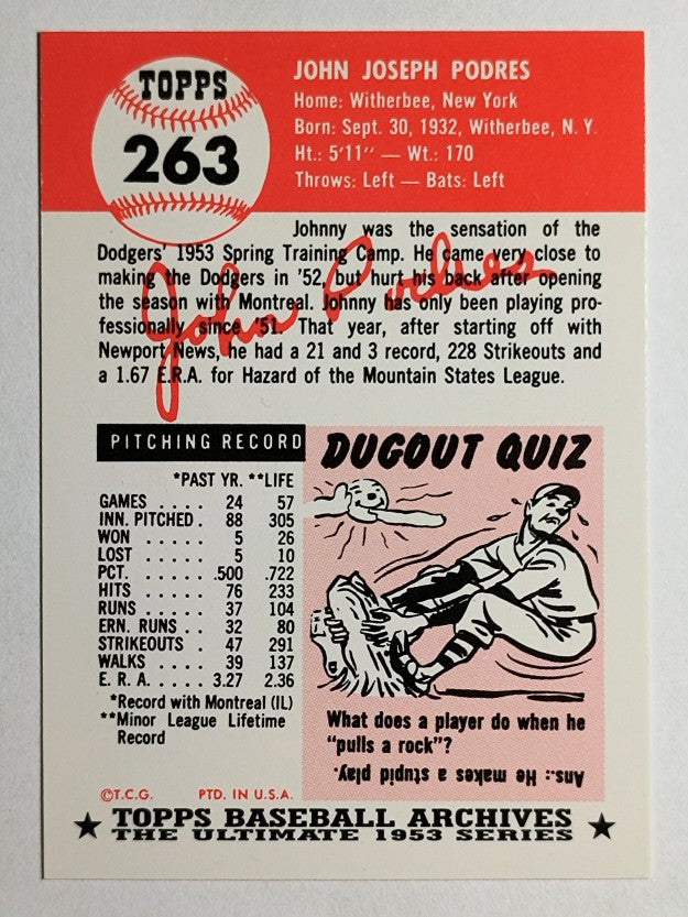 1991 Topps Archives '53 #263 Johnny Podres