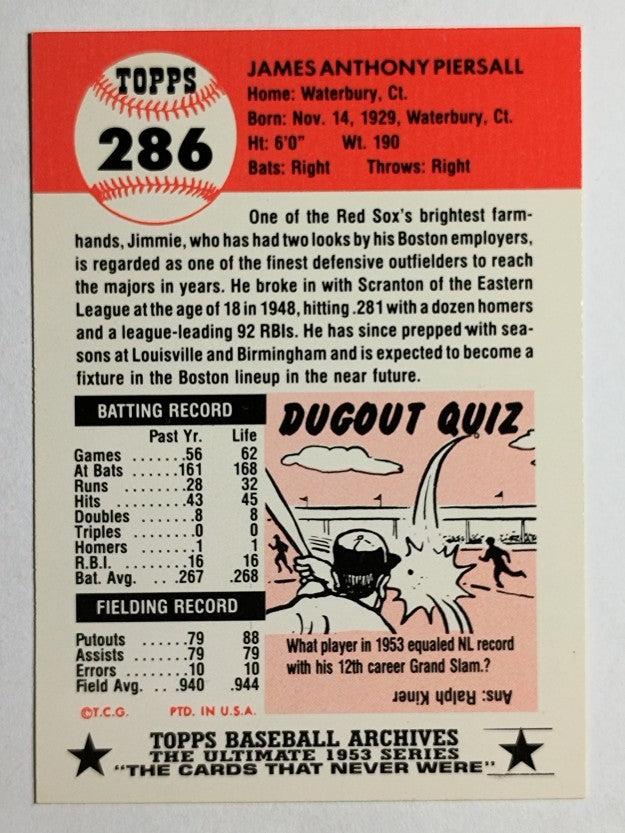 1991 Topps Archives '53 #286 Jimmy Piersall