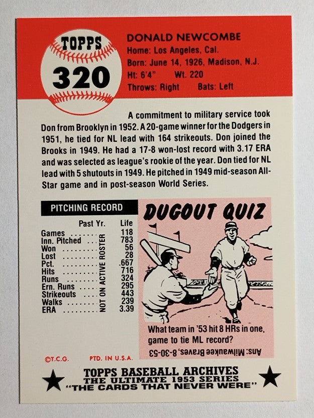 1991 Topps Archives '53 #320 Don Newcombe