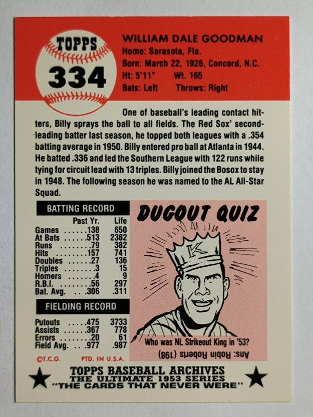 1991 Topps Archives '53 #334 Billy Goodman