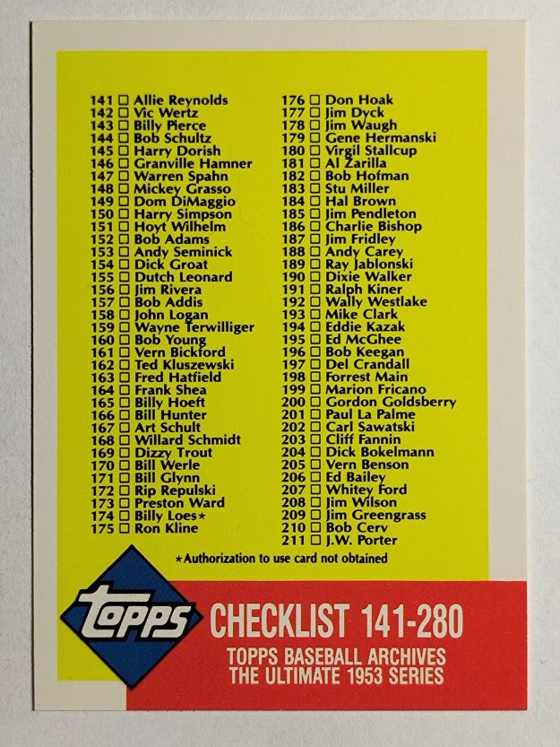 1991 Topps Archives '53 #336 Checklist 141-280