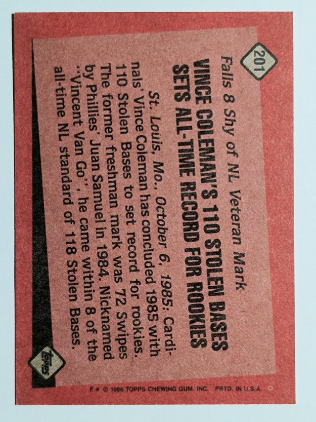 1986 Topps #201 Vince Coleman RB