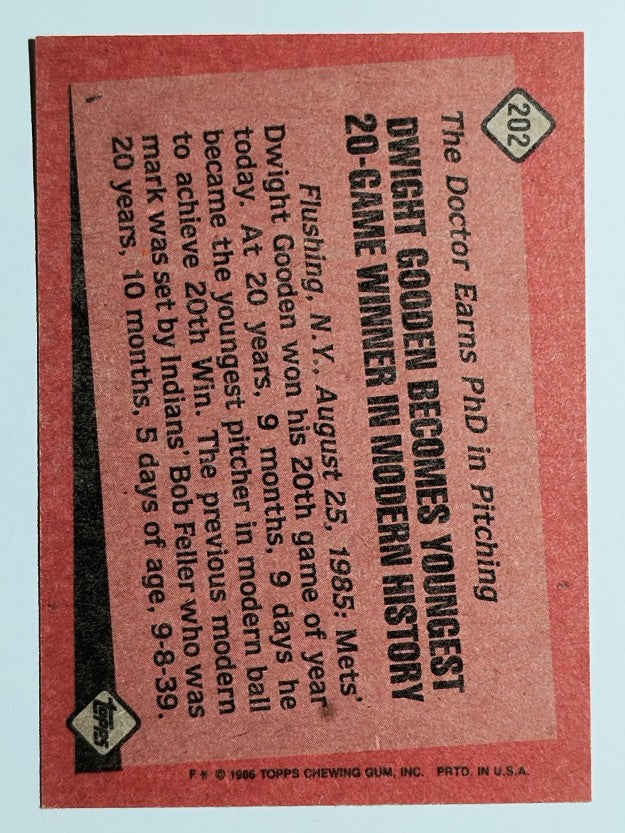 1986 Topps #202 Dwight Gooden RB