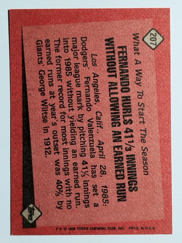 1986 Topps #207 Fernando Valenzuela RB
