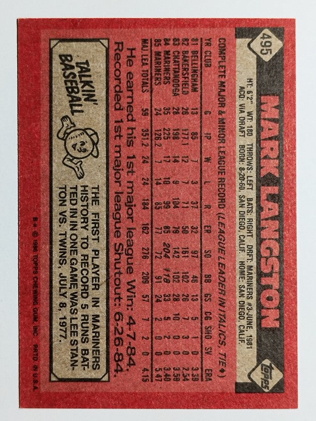 1986 Topps #495 Mark Langston