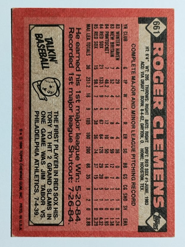 1986 Topps #661 Roger Clemens (EX)