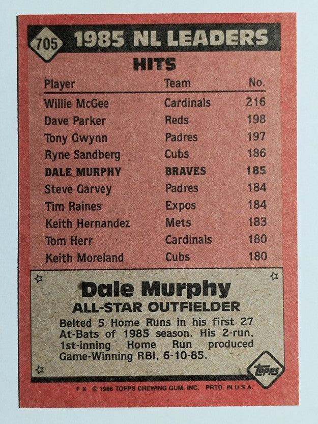 1986 Topps #705 Dale Murphy AS