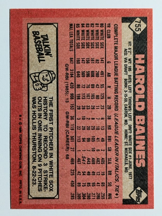 1986 Topps #755 Harold Baines