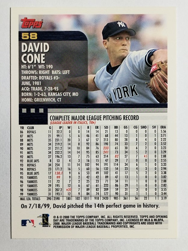 2000 Topps Opening Day #58 David Cone