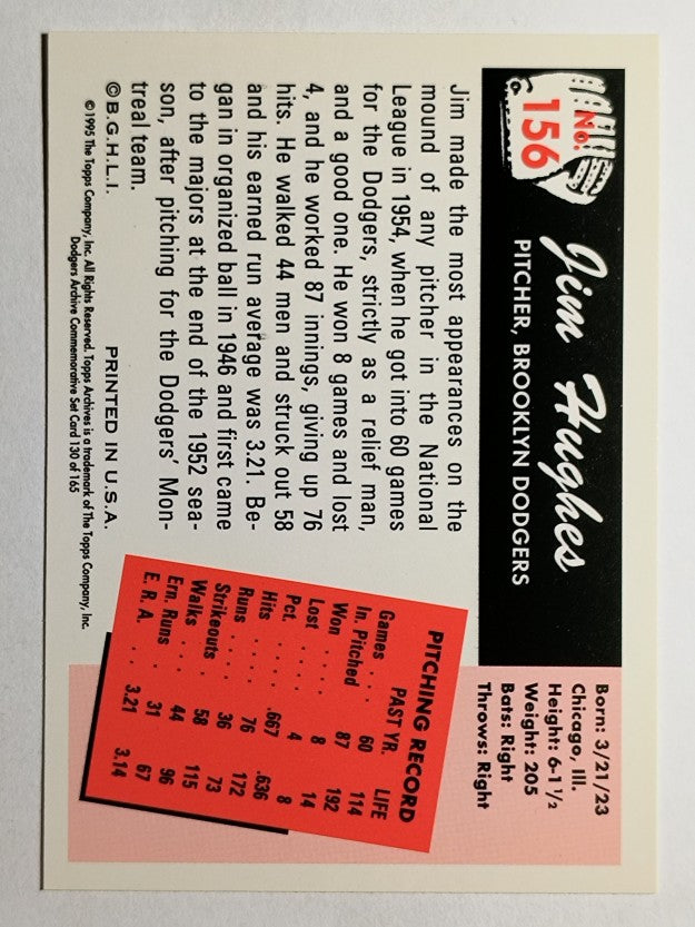 1995 Topps Archives Brooklyn Dodgers #130 Jim Hughes