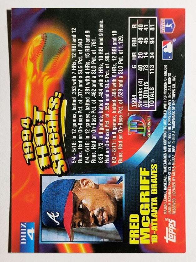 1995 Topps D3 Zone #4 Fred McGriff