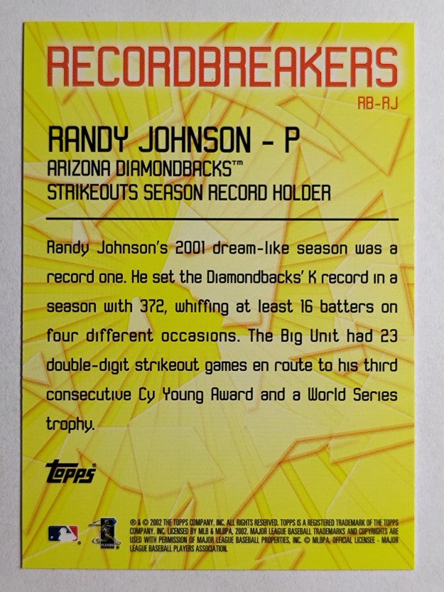 2003 Topps Record Breakers #RJ1 Randy Johnson 1