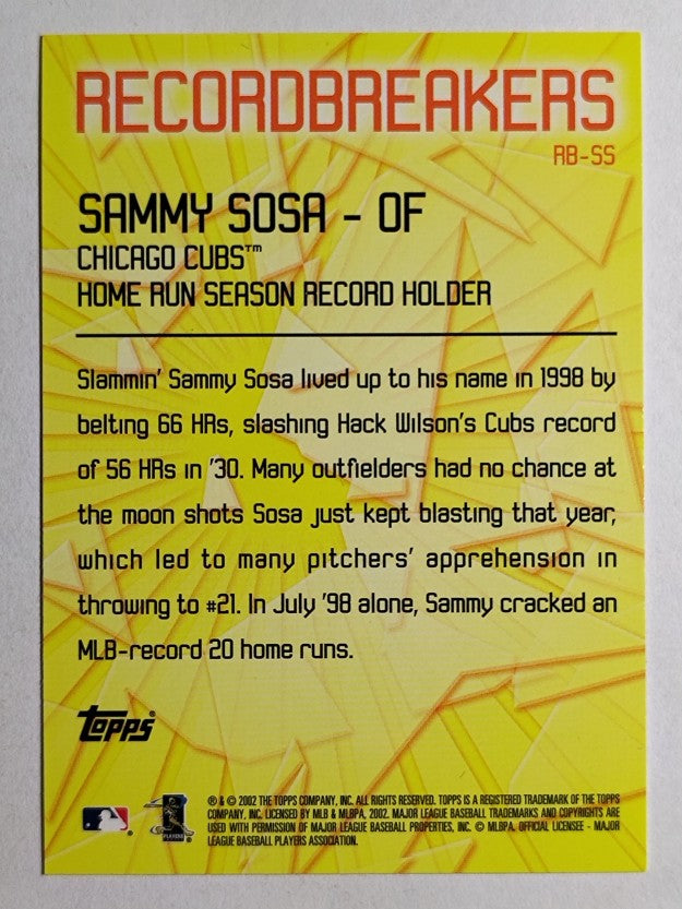 2003 Topps Record Breakers #SS1 Sammy Sosa 1