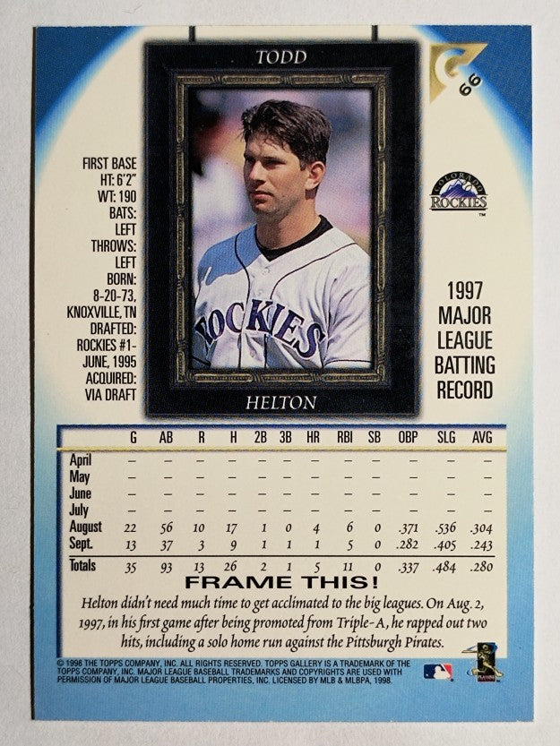 1998 Topps Gallery #66 Todd Helton