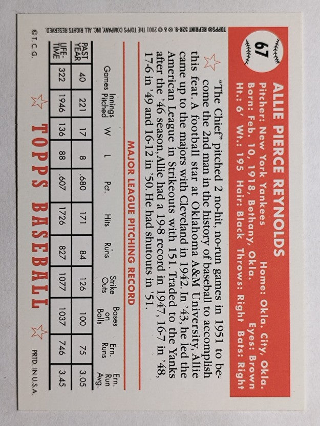 2002 Topps '52 Reprints #52R9 Allie Reynolds