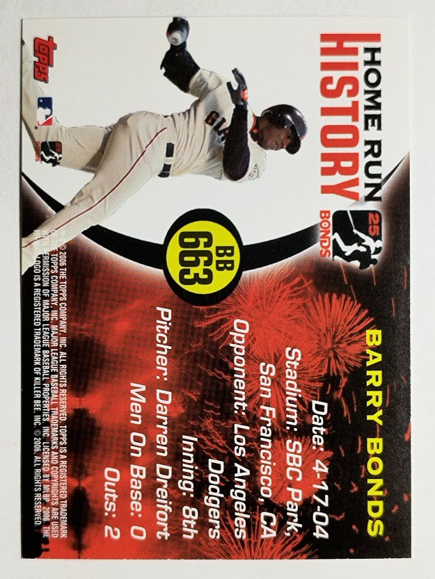 2005 Topps Barry Bonds Home Run History #663 Barry Bonds HR663
