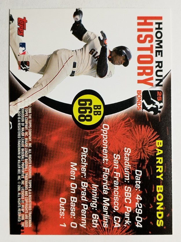 2005 Topps Barry Bonds Home Run History #668 Barry Bonds HR668