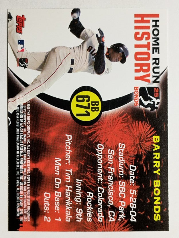 2005 Topps Barry Bonds Home Run History #671 Barry Bonds HR671