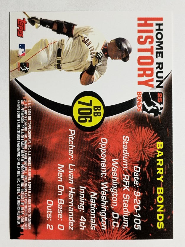 2005 Topps Barry Bonds Home Run History #706 Barry Bonds HR706