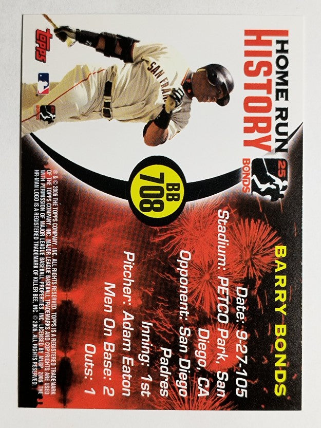 2005 Topps Barry Bonds Home Run History #708 Barry Bonds HR708