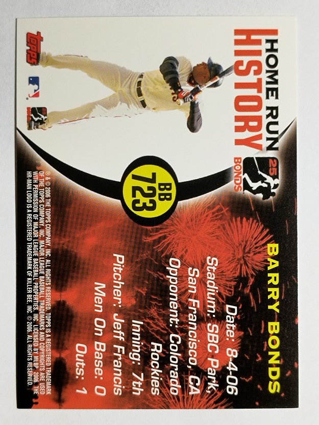 2005 Topps Barry Bonds Home Run History #723 Barry Bonds HR723