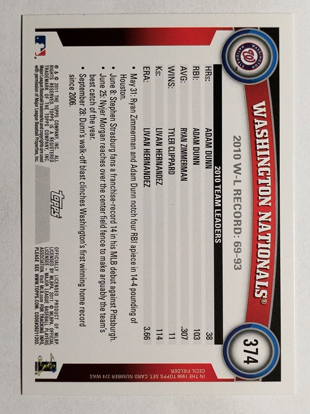 2011 Topps Diamond Anniversary #374 Washington Nationals