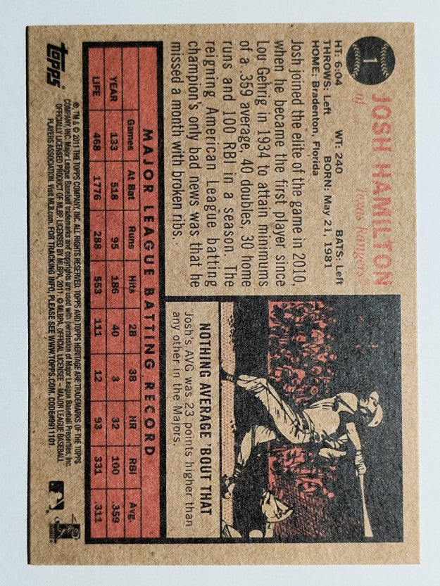 2011 Topps Heritage #1 Josh Hamilton