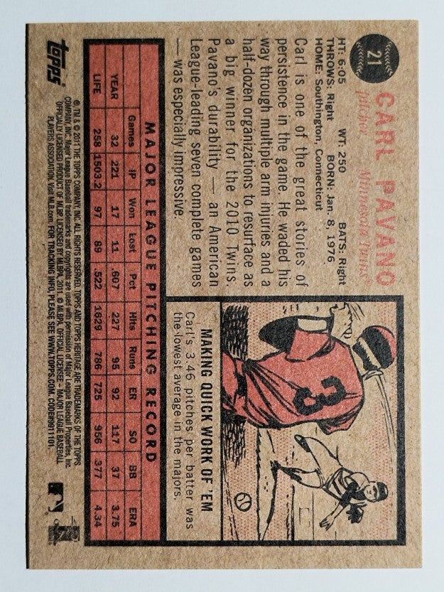 2011 Topps Heritage #21 Carl Pavano
