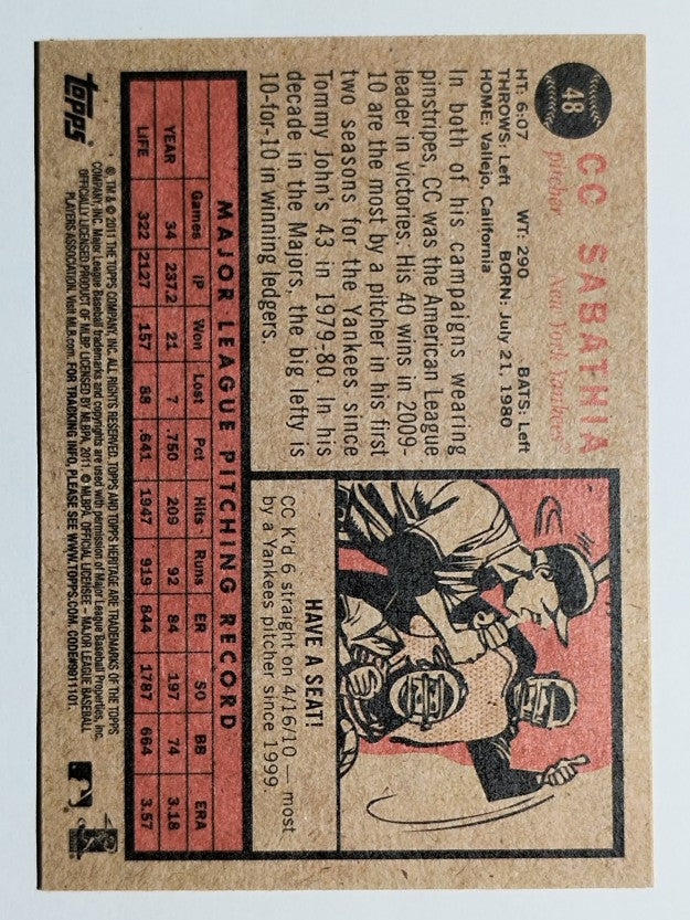 2011 Topps Heritage #48 CC Sabathia