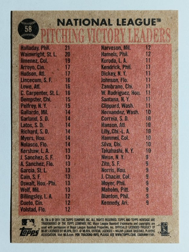 2011 Topps Heritage #58 Roy Halladay/Adam Wainwright/Ubaldo Jimenez