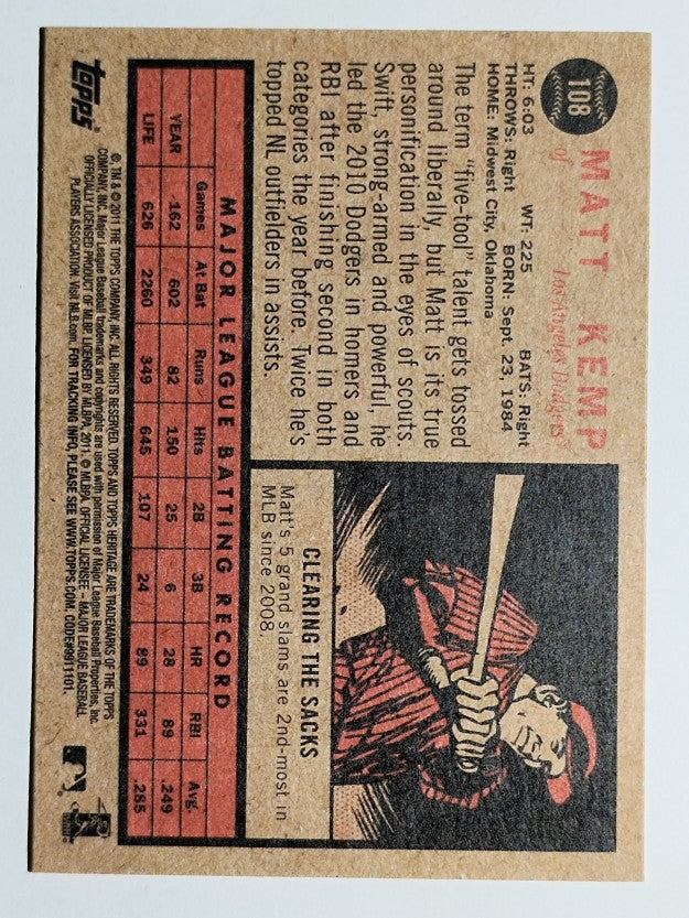 2011 Topps Heritage #108 Matt Kemp