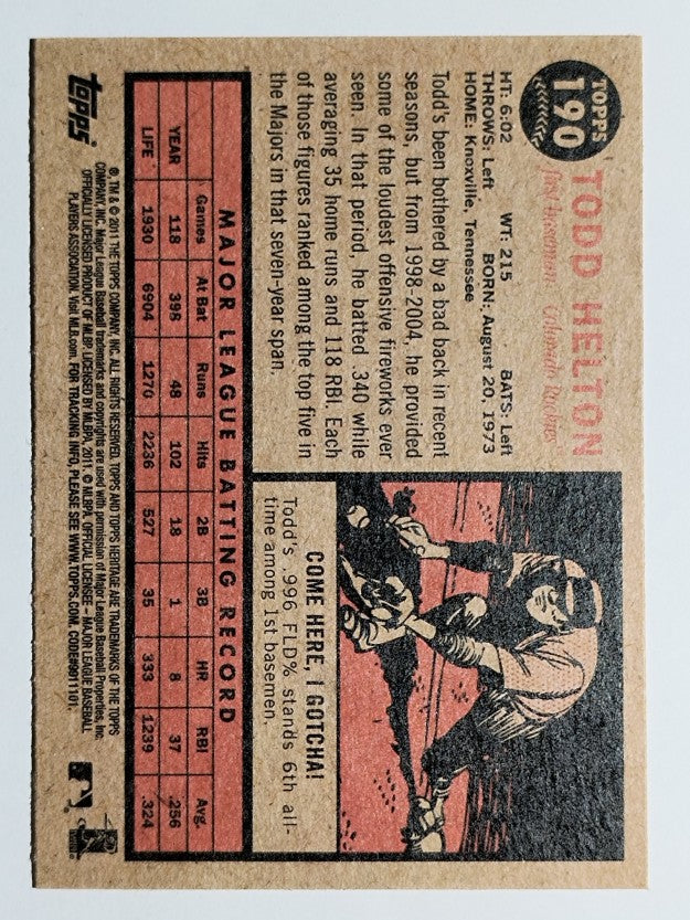 2011 Topps Heritage #190 Todd Helton