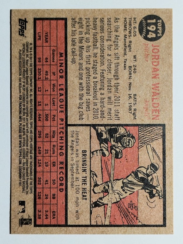 2011 Topps Heritage #194 Jordan Walden RC