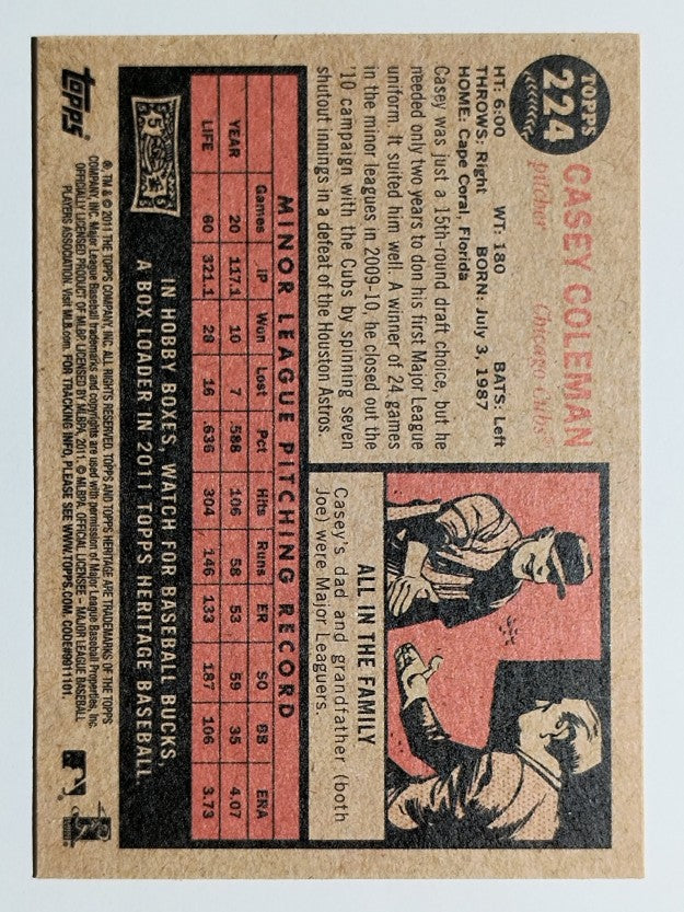 2011 Topps Heritage #224 Casey Coleman RC
