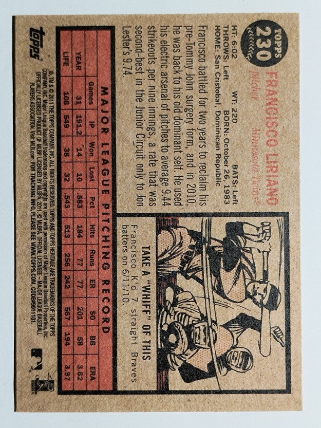 2011 Topps Heritage #230 Francisco Liriano