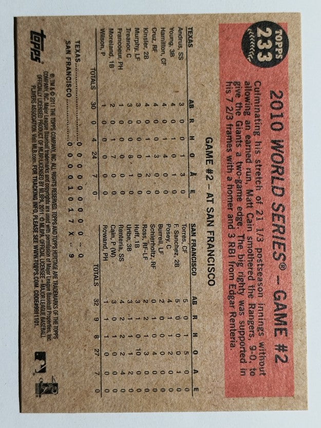 2011 Topps Heritage #233 Matt Cain Dominates HL