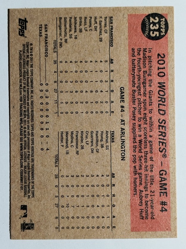 2011 Topps Heritage #235 Madison Bumgarner Baffles HL
