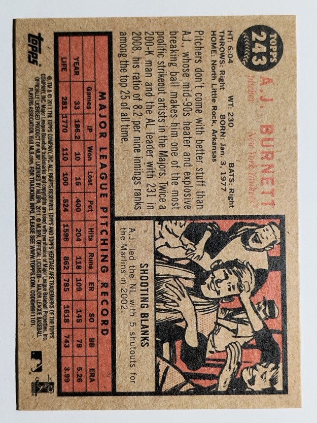 2011 Topps Heritage #243 A.J. Burnett