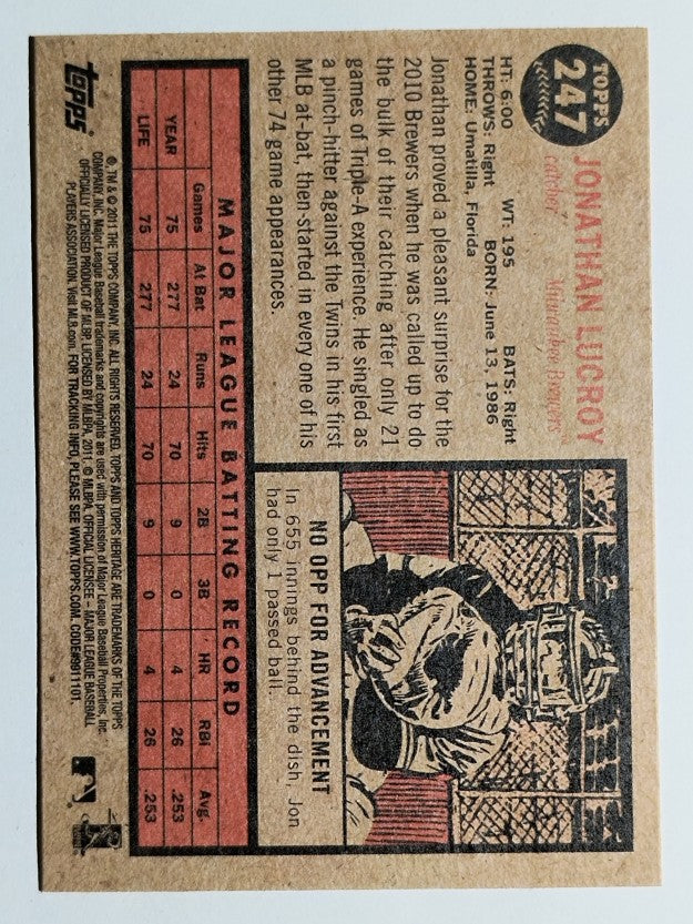 2011 Topps Heritage #247 Jonathan Lucroy