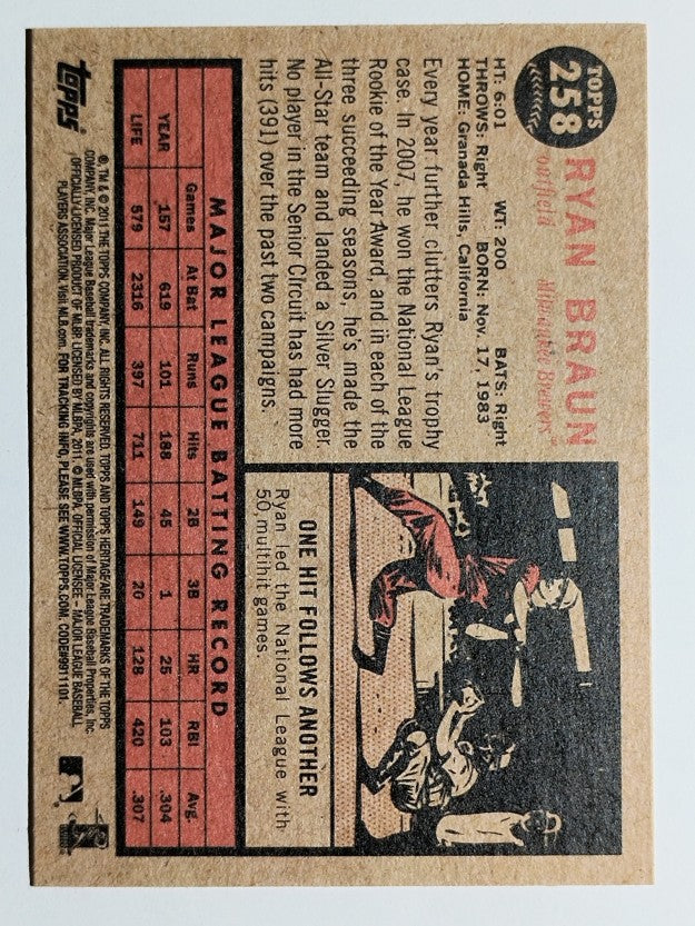 2011 Topps Heritage #258 Ryan Braun