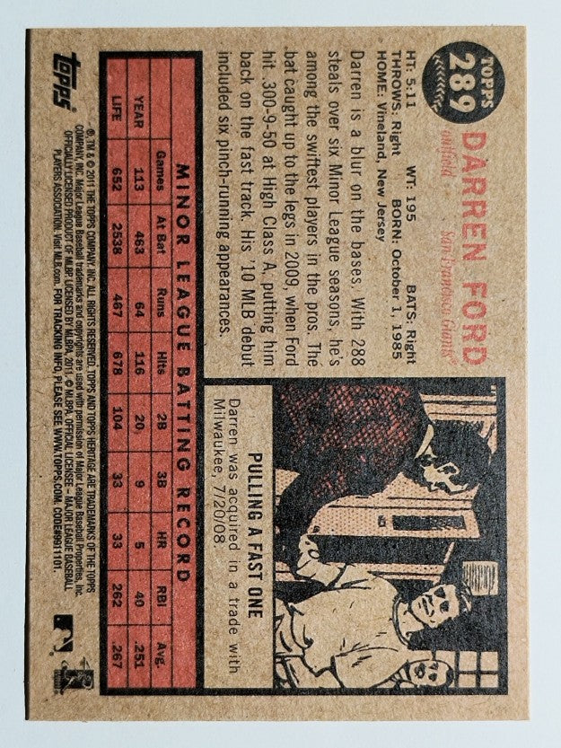 2011 Topps Heritage #289 Darren Ford RC