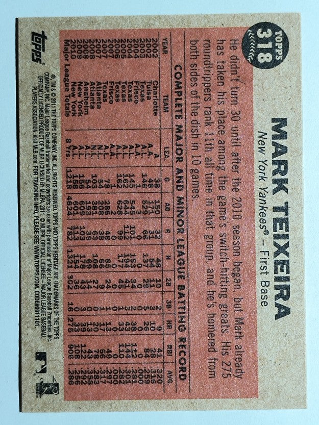 2011 Topps Heritage #318 Mark Teixeira IA
