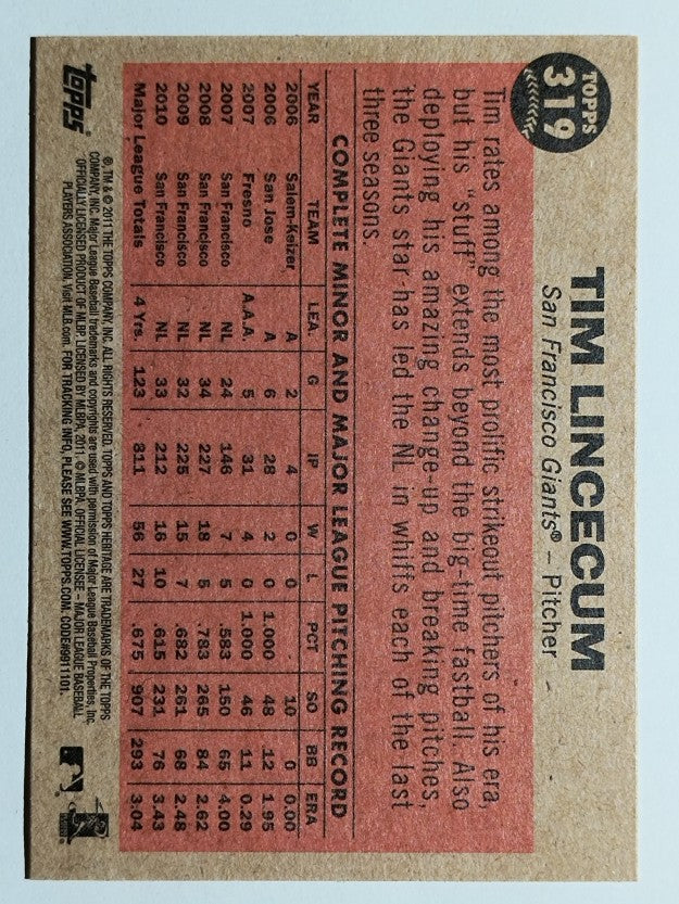 2011 Topps Heritage #319 Tim Lincecum IA