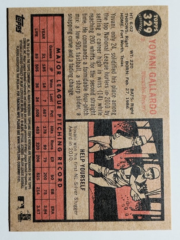 2011 Topps Heritage #329 Yovani Gallardo
