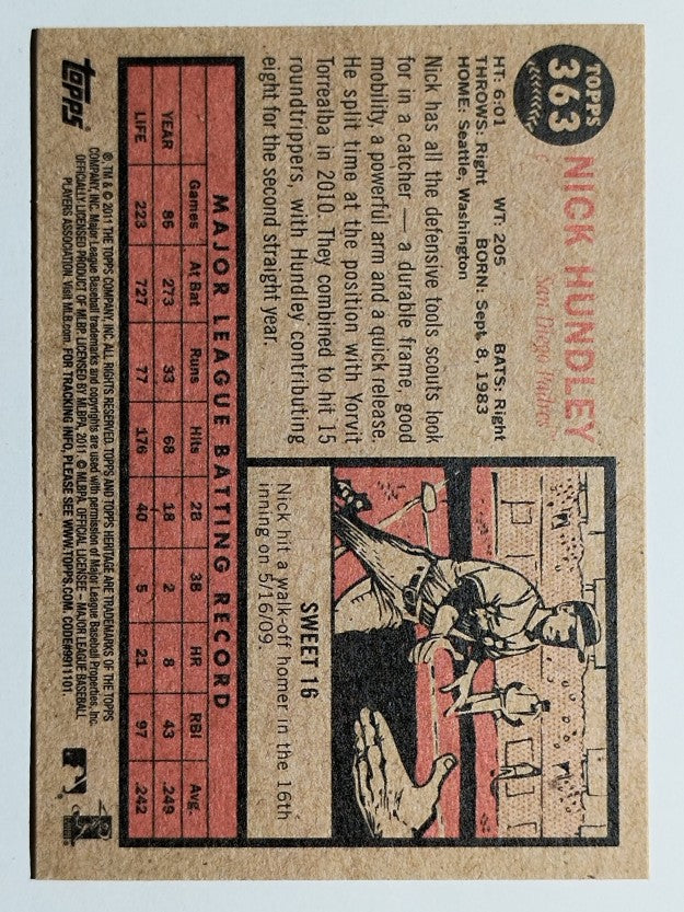 2011 Topps Heritage #363 Nick Hundley