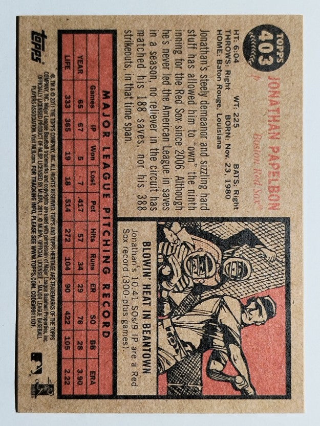 2011 Topps Heritage #403 Jonathan Papelbon