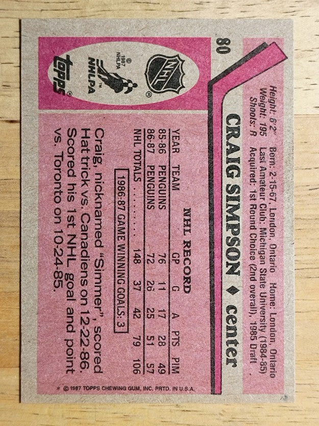1987-88 Topps #80 Craig Simpson DP RC