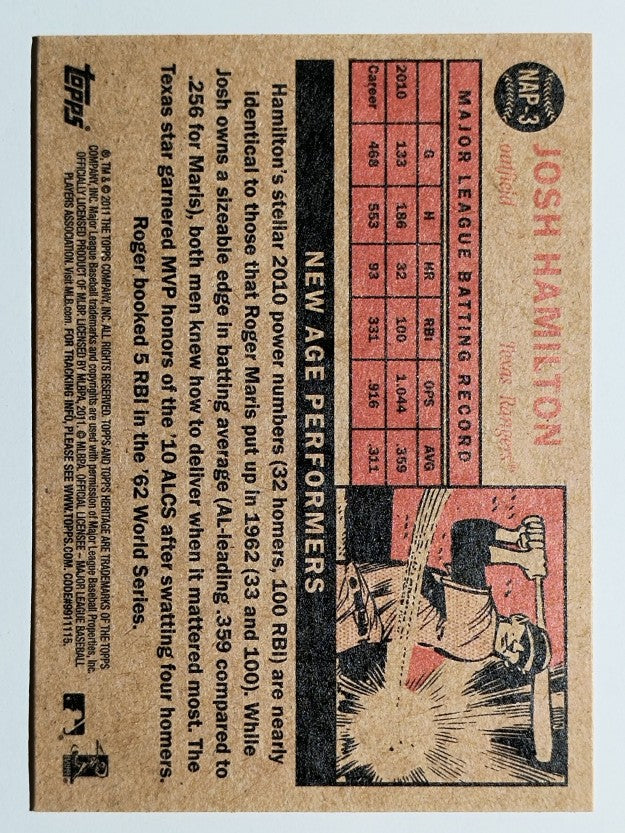 2011 Topps Heritage New Age Performers #NAP3 Josh Hamilton