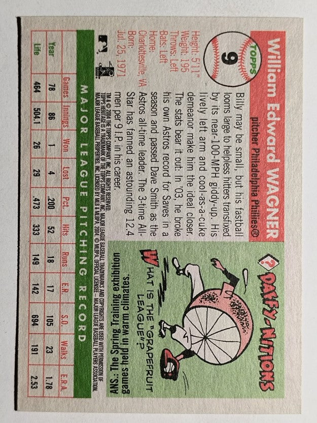 2004 Topps Heritage #9 Billy Wagner