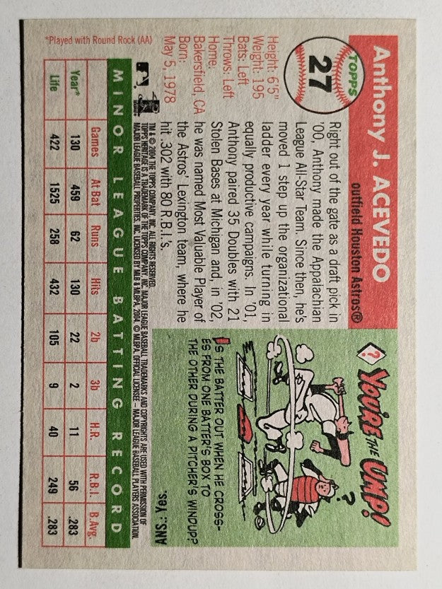 2004 Topps Heritage #27 Anthony Acevedo RC